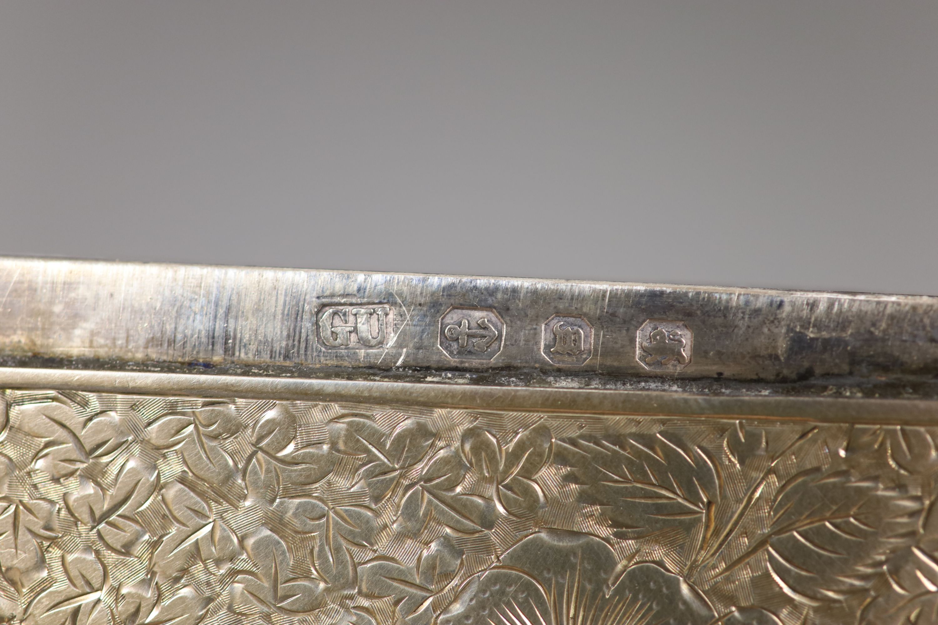 A Victorian engraved silver card case, George Unite, Birmingham, 1896, with engraved monogram, 96mm.